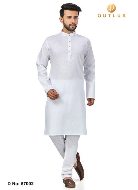 White Colour Outluk 57 Cotton Party Wear Kurta With Pajama Mens Collection 57002